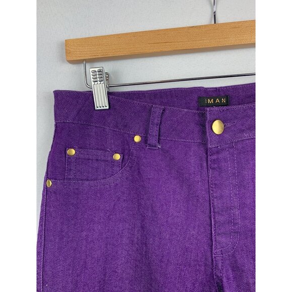 Iman Purple Denim Straight Leg Pants W/ Gold Accents & Stretch - Picture 3 of 6